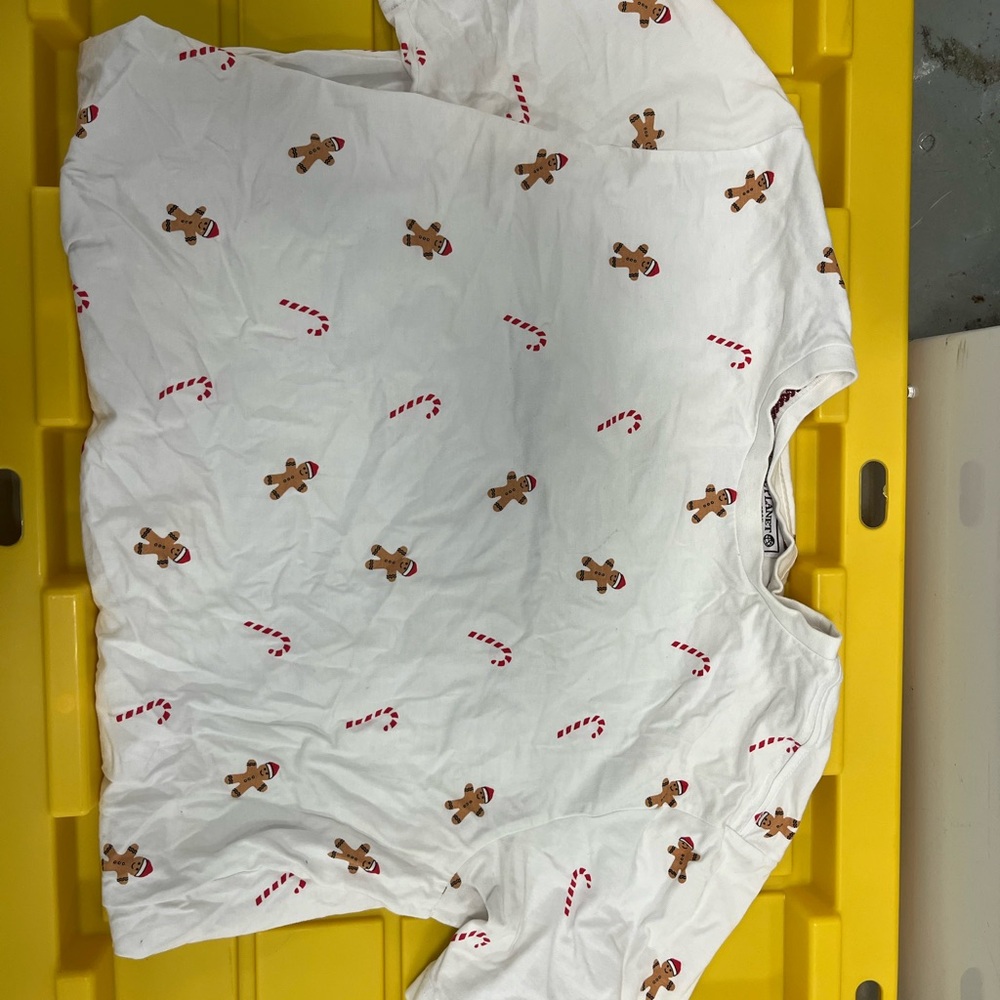 White Shirt with Gingerbread and Candy Cane Print